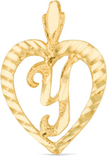 Load image into Gallery viewer, 10k Yellow Gold 0.7" Personalized Alphabet Letter A - Z Initial Heart Pendant with optional Extendable Cable Chain Necklace