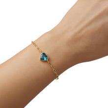 Load image into Gallery viewer, Floreo 14k Yellow Gold Paperclip Chain Heart Gemstone Bracelet 7 Inch