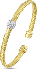 Load image into Gallery viewer, Italian .21cttw Diamond 14k Two-Tone Gold 7mm Square Charm Tubogas Cuff Bracelet