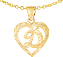Load image into Gallery viewer, 10k Yellow Gold 0.5" Personalized Alphabet Letter A - Z Initial Heart Pendant with optional Extendable Cable Chain Necklace
