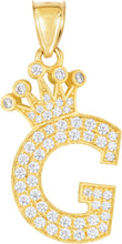 Load image into Gallery viewer, 10k Yellow Gold 0.8" Pave CZ Personalized Crown Alphabet Letter A - Z Initial Charm Pendant with optional Chain Necklace