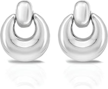 Load image into Gallery viewer, 925 Sterling Silver or 14k Gold over Silver 21mm Puffy Door Knocker Stud Earrings