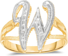 Load image into Gallery viewer, 10k Two-Tone Yellow Gold and White Gold 15mm Personalized A-Z Initial Cursive Letter Ring, Sizes 3 - 10