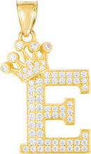 Load image into Gallery viewer, 10k Yellow Gold 0.8" Pave CZ Personalized Crown Alphabet Letter A - Z Initial Charm Pendant with optional Chain Necklace