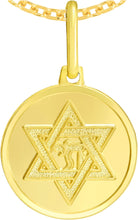 Load image into Gallery viewer, Italian 14k Yellow Gold 15mm Jewish Star of David, Magen David (Hebrew), Chai Life Medallion Charm Pendant with Optional Necklace, 16-17-18 Inch