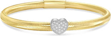 Load image into Gallery viewer, Italian .10cttw Diamond 14k Two-Tone Gold Heart Charm Stretch Mesh Slip-On Bracelet