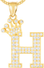 Load image into Gallery viewer, 10k Yellow Gold 0.8" Pave CZ Personalized Crown Alphabet Letter A - Z Initial Charm Pendant with optional Chain Necklace