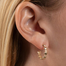 Load image into Gallery viewer, 14k Yellow Gold 18mm Station Diamond Round Circle Hoops Gemstone Earrings