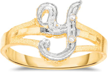Load image into Gallery viewer, 10k Two-Tone Yellow Gold and White Gold 8.5mm Personalized A-Z Initial Cursive Letter Ring, Sizes 3 - 10