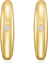 Load image into Gallery viewer, Italian .02cttw Diamond 14k Yellow Gold Round Huggie Hoop Earrings
