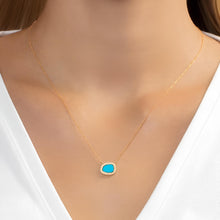 Load image into Gallery viewer, .12cttw Diamond 14k Yellow Gold 11mm Turquoise Freeform Cushion Charm Pendant Adjustable Chain Necklace, 16 Inch-18"