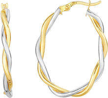 Load image into Gallery viewer, 10k Two-Tone Gold 26mm Intertwined Oval Hoop Earrings