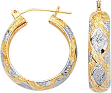 Load image into Gallery viewer, 10k Two-Tone Gold 6mm Diamond Pattern Textured Hoop Earrings
