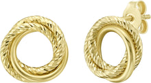 Load image into Gallery viewer, 14k Yellow Gold 11mm Interlocking Textured Trinity Stud Earrings