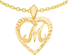 Load image into Gallery viewer, 10k Yellow Gold 0.7" Personalized Alphabet Letter A - Z Initial Heart Pendant with optional Extendable Cable Chain Necklace