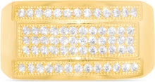 Load image into Gallery viewer, 10k Yellow Gold 11.2mm Pave CZ Triple Stack Rectangle Signet Ring, Sizes 4-13