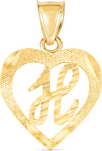 Load image into Gallery viewer, 10k Yellow Gold 0.5" Personalized Alphabet Letter A - Z Initial Heart Pendant with optional Extendable Cable Chain Necklace