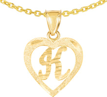 Load image into Gallery viewer, 10k Yellow Gold 0.5" Personalized Alphabet Letter A - Z Initial Heart Pendant with optional Extendable Cable Chain Necklace