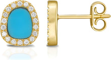 Load image into Gallery viewer, Italian 0.18cttw Diamond 14k Yellow Gold 9mm Freeform Turquoise Cushion Stud Earrings