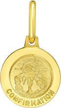 Load image into Gallery viewer, Italian 14k Yellow Gold 12mm Sacrament of Confirmation Medallion Religious Charm Pendant with Optional Necklace, 16-17-18 Inch