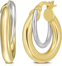 Load image into Gallery viewer, 14k Two-Tone Gold 10mm Interlocked Hoop Earrings