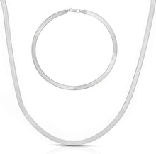 Load image into Gallery viewer, 14k White Gold 3mm Solid Herringbone Chain Necklace and Bracelet Set