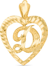 Load image into Gallery viewer, 10k Yellow Gold 0.7" Personalized Alphabet Letter A - Z Initial Heart Pendant with optional Extendable Cable Chain Necklace