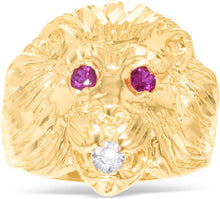 Load image into Gallery viewer, 10k Yellow Gold 23.3mm Lion Ruby Eyes CZ Ring, Sizes 4-14