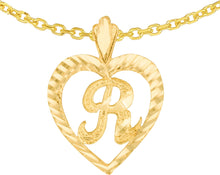 Load image into Gallery viewer, 10k Yellow Gold 0.7" Personalized Alphabet Letter A - Z Initial Heart Pendant with optional Extendable Cable Chain Necklace