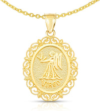Load image into Gallery viewer, 10k Yellow Gold Round Horoscope Zodiac Sign Pendant with Optional Cable Chain Necklace