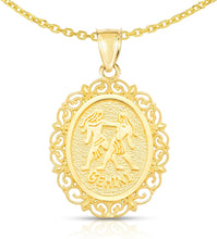 Load image into Gallery viewer, 10k Yellow Gold Round Horoscope Zodiac Sign Pendant with Optional Cable Chain Necklace