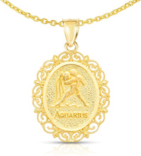 Load image into Gallery viewer, 10k Yellow Gold Round Horoscope Zodiac Sign Pendant with Optional Cable Chain Necklace