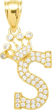 Load image into Gallery viewer, 10k Yellow Gold 0.8" Pave CZ Personalized Crown Alphabet Letter A - Z Initial Charm Pendant with optional Chain Necklace