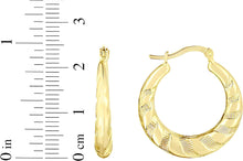 Load image into Gallery viewer, 10k Yellow Gold High Polish and Twisted Swirl Ribbed Hoop Earrings
