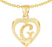 Load image into Gallery viewer, 10k Yellow Gold 0.5" Personalized Alphabet Letter A - Z Initial Heart Pendant with optional Extendable Cable Chain Necklace