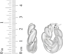 Load image into Gallery viewer, 925 Sterling Silver or 14k Gold over Silver 25.3mm Puffy Graduated Twisted Hoop Earrings