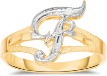 Load image into Gallery viewer, 10k Two-Tone Yellow Gold and White Gold 8.5mm Personalized A-Z Initial Cursive Letter Ring, Sizes 3 - 10