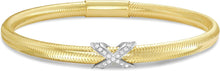 Load image into Gallery viewer, Italian .08cttw Diamond 14k Two-Tone Gold 6.6mm X Charm Stretch Mesh Slip-On Bracelet