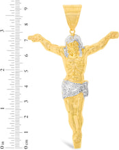 Load image into Gallery viewer, 10k Yellow Gold and White Gold Crucifix of Jesus Christ Pendant with Optional Adjustable Rope Chain Necklace