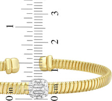 Load image into Gallery viewer, Italian .21cttw Diamond 14k Two-Tone Gold 7mm Square Charm Tubogas Cuff Bracelet
