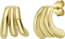 Load image into Gallery viewer, 14k Yellow Gold 14mm Triple Row Splayed Hoop Earrings
