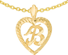 Load image into Gallery viewer, 10k Yellow Gold 0.7" Personalized Alphabet Letter A - Z Initial Heart Pendant with optional Extendable Cable Chain Necklace