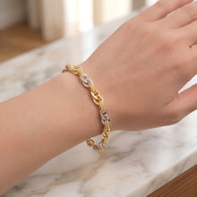 Load image into Gallery viewer, 14k Two-Tone Gold 6mm Polished & Diamond Cut Interlocking Oval Link Bracelet, 7.5 Inch