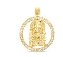 Load image into Gallery viewer, 10k Yellow Gold Face of Jesus Christ Round CZ Religious Pendant