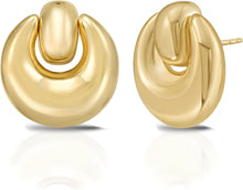 Load image into Gallery viewer, 925 Sterling Silver or 14k Gold over Silver 21mm Puffy Door Knocker Stud Earrings