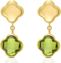 Load image into Gallery viewer, 14k Yellow Gold 18mm Clover Natural Gemstone Drop Earrings (Swiss Blue Topaz, Garnet, Amethyst, Citrine, Peridot)