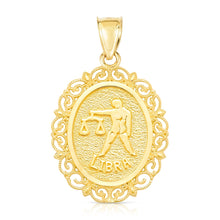 Load image into Gallery viewer, 10k Yellow Gold Round Horoscope Zodiac Sign Pendant with Optional Cable Chain Necklace