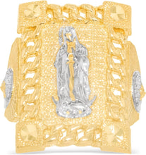 Load image into Gallery viewer, 10k Yellow Gold 26.9mm Two-Tone Mother Virgin Saint Mary Cuban Link Ring, Sizes 6-14