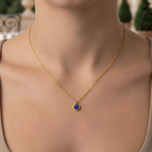 Load image into Gallery viewer, 14k Yellow Gold 4mm Birthstone Charm Pendant Chain Necklace, 16"-18" (Garnet Amethyst Aquamarine White Topaz Emerald Moonstone Ruby Peridot Blue Sapphire Pink Sapphire Citrine Sky Blue Topaz)