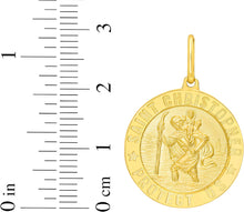 Load image into Gallery viewer, Italian 14k Yellow Gold 20mm Saint St. Christopher San Cristóbal Protect Us Medallion Religious Charm Pendant with Optional Chain Necklace, 20 Inch